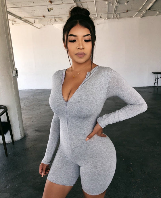 Grey Long Sleeve Romper